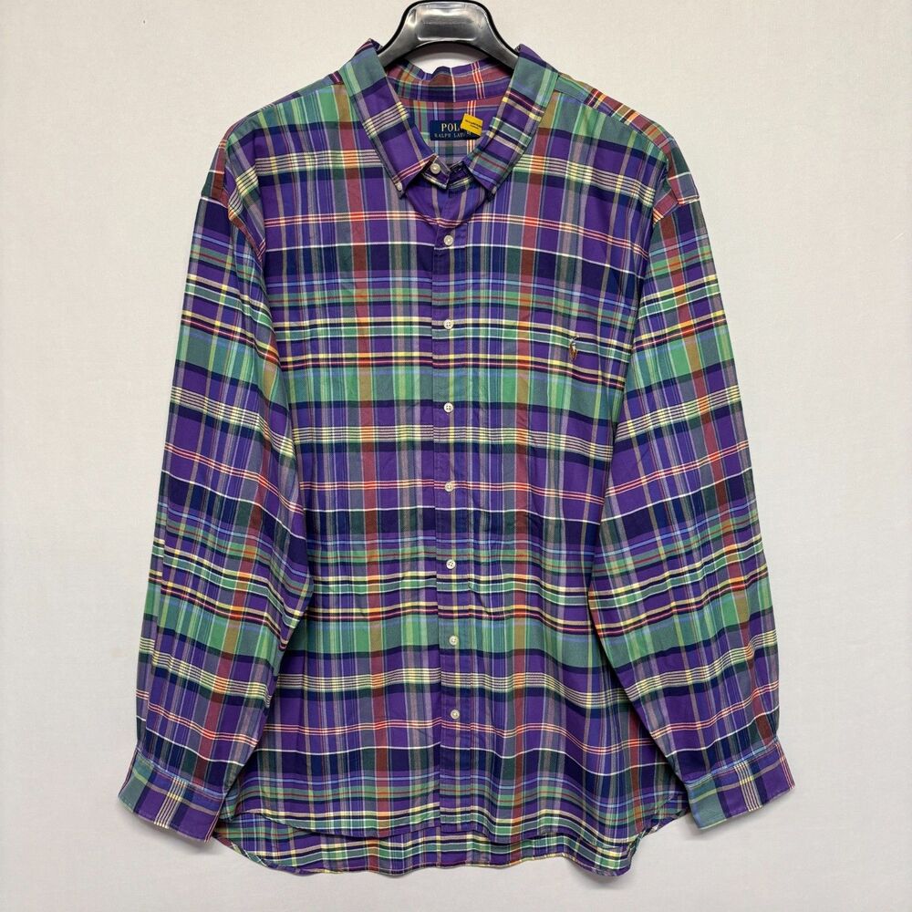 Polo Ralph Lauren Men Plaid Button Down Shirt Top Size 4XB 4X Big Cotton D129 -2